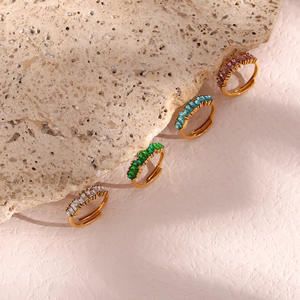 Anillos Ajustables de Acero Inoxidable Chapados en Oro de 18K de Alta Calidad con Circonita Cúbica, Corte Princesa, para Regalo de Boda, Compromiso, Fiesta o Aniversario - Product Image 2