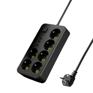 EU Dải điện tiêu chuẩn với 6 ổ cắm <span class=keywords><strong>AC</strong></span>, 3 cổng <span class=keywords><strong>USB</strong></span>, Phích Cắm Loại C, dây mở rộng ổ cắm đa chức năng, dài 2 mét - Product Image 2