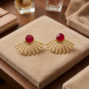 Brass 18K Gold Plated Green <b>Onyx</b> Geometric Stud <b>Earrings</b> for Party-Trendy Women's Jewelry - Product Image 2