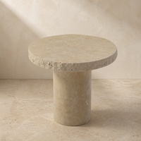 Table basse moderne de luxe en travertin naturel, design cylindrique à bord brut, personnalisable pour hôtel et salon