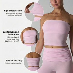 Top tube sans bretelles en coton extensible et élasthanne pour femmes, taille plus, bandeau, crop top doux, yoga d'été, superposition quotidienne, confort - Product Image 2