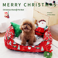 Canapé-lit carré en velours d'hiver avec imprimé de Noël, rembourré et antidérapant pour chats et chiots d'intérieur