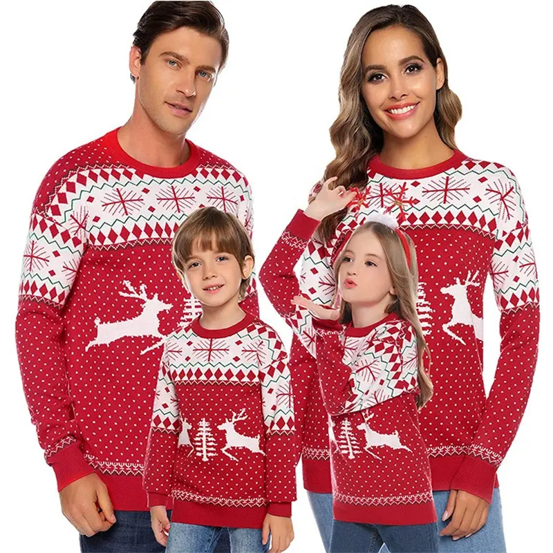 2022卸売カスタム赤刺繍クリスマスジャンパー家族女性男性子供服醜いプルオーバージャンパークリスマスセーター