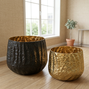 Pure Contemporary Handmade <b>Bronze</b> Floor <b>Vase</b> Set Gold Black Textured Modern Decorative Planters Outdoor Indoor Use - Product Image 5