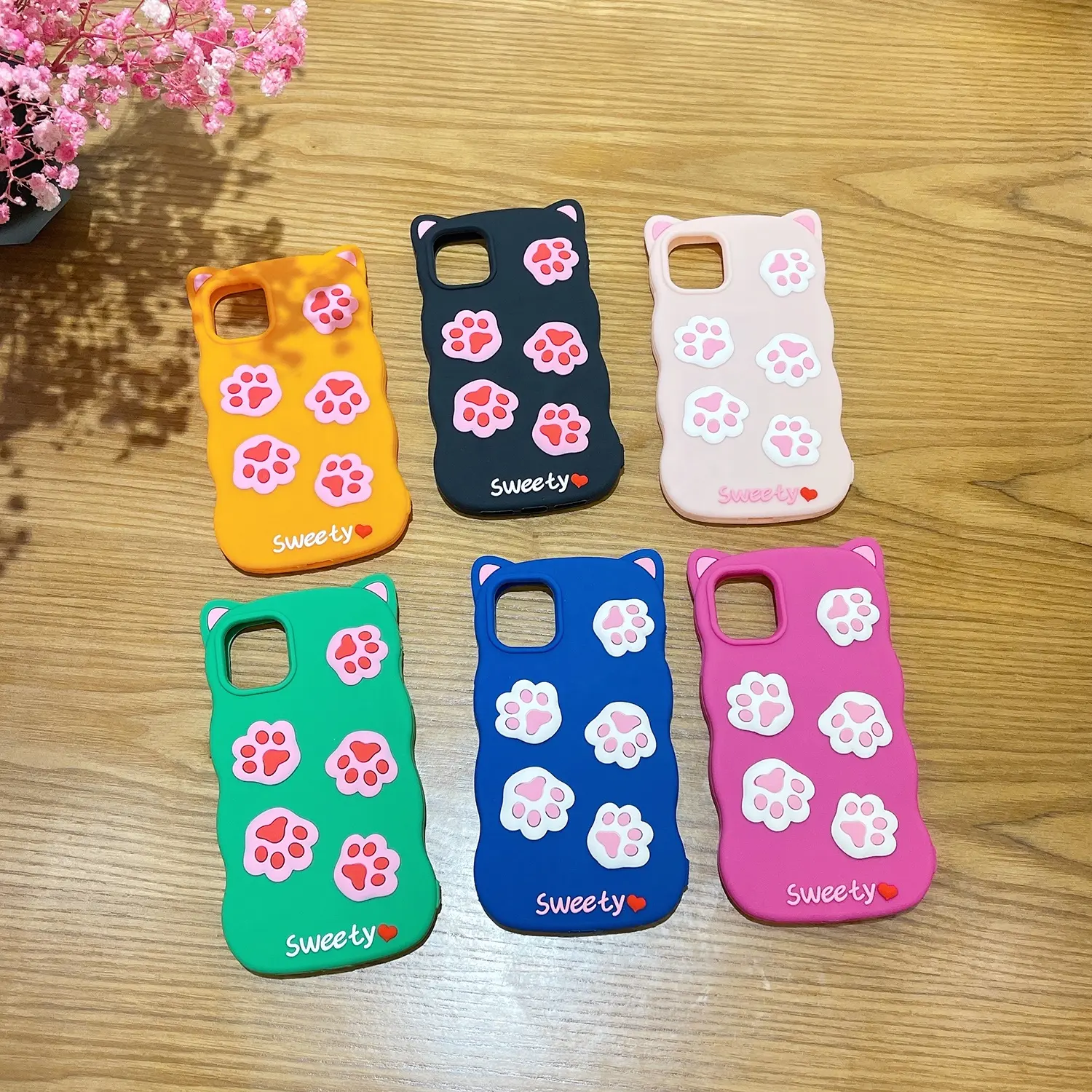 Fashionable Design Soft SIlicone Case For iPhone 11 12 13 PRO MAX 3D Cartoon Silicone Phone Case With 3D Cat Paw