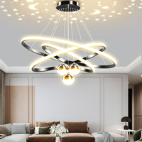 Nordische Kreisförmige 3-Ring LED-Pendelleuchte, Sternenprojektions-Hängelampe für Esstisch, Wohnzimmer, Bartheke & Kinderzimmer