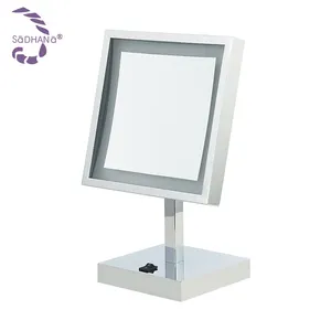 Hoge Kwaliteit Hd Vergrootglas Oppervlak Vierkante Vorm Roestvrij Staal Tafel Enkelzijdig Make-Up Led Spiegel