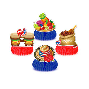 Huancai Puerto <span class=keywords><strong>Rico</strong></span> bandera panal Mesa centros de mesa 9 Uds adornos de papel colgantes para suministros de fiesta de cumpleaños puertorriqueños - Product Image 4