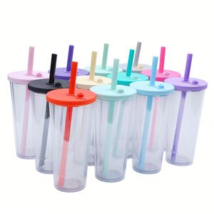 Vaso de Plástico Transparente Reutilizable de 710 ml con Logotipo Personalizado, Tapa de Color y Pajita, para Bebidas Deportivas al Aire Libre - Product Image 5