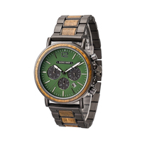 Jam Tangan Kayu Antik Gaya Bisnis Mewah Bermerek dengan Mesin Quartz, Aksen Hati Hijau Metalik, Hadiah untuk Ayah