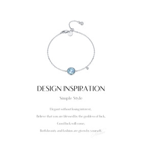 Pulsera de Plata S925 con Circonita Cúbica Redonda en Tono Aqua, Cadena Ajustable, Joyería Elegante y Minimalista, Regalo Ideal - Product Image 6