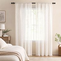 COSENNATUR Rideau Voilage Jacquard en Fil Bonbon 1 Pièce 100% Polyester 110gsm Noir Gris à Pois avec Passe-Tringle pour Salon Vente en Gros