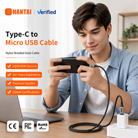 Kabel HANTAI Tipe C ke Micro USB 480Mbps Sinkronisasi Data Tahan Lama dengan Kabel Nilon Terjalin 1M/2M/3M untuk Perangkat Android S7