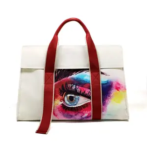 Factory supply eco-friendly cotton canvas tote bag evil eye printings