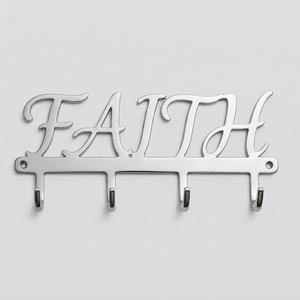 Premium Metal Faith Design Wall Hanging <b>Hooks</b> Wooden Finished Perfect For Charming Home Decor Elegant Functional Accent - Product Image 1