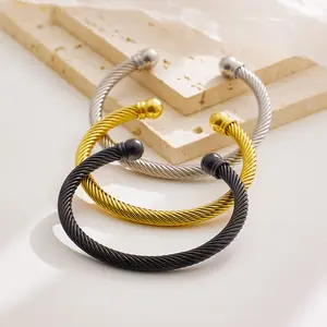 Brazalete de acero inoxidable ajustable con Cable de Metal liso, venta al por mayor, precio de fábrica