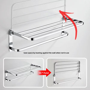 Porte-serviettes de salle de bain en acier inoxydable sans perçage, simple, pliable, réglable, avec crochets résistant à 50 kg pour hôtels, serviette 50 cm - Product Image 3