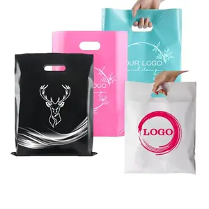 Recyclable Glossy Die Cut Plastic Shopping Bags With Handles PE Custom Logo Bags For Business
