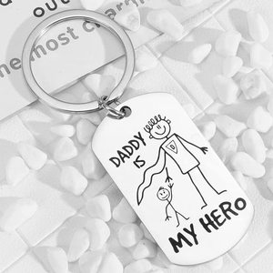 Cadeau de la fête des pères à la mode, porte-clés en acier inoxydable gravé au laser, DADDY IS MY HERO, <span class=keywords><strong>papa</strong></span> - Product Image 3