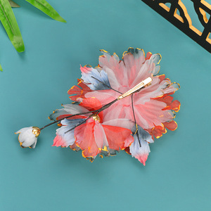 25 Pinces à cheveux originales haut de gamme, style Super Fée, dégradé orange, dorées, style Tang, pour coiffure Hanfu, motif fleur ondulée - Product Image 3