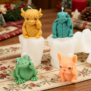 Moule en silicone pour bougies et savons en forme d'animaux (Bulldog, Grenouille, Tortue, Vache des Highlands), outil de moulage de résine et de mousse pour gâteaux DIY - Product Image 1