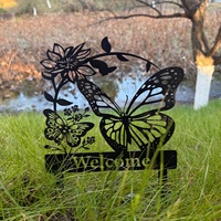 Décoration de jardin extérieure personnalisable en métal noir imperméable, motif papillon, art moderne, décoration de jardin