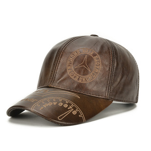 Gorra de Béisbol de Cuero Vacuno Genuino para Hombre, Ajustable, de 6 Paneles, con Emblema Retro de <span class=keywords><strong>Mercedes</strong></span>-Benz, para Otoño e Invierno, Deportes al Aire Libre - Product Image 1