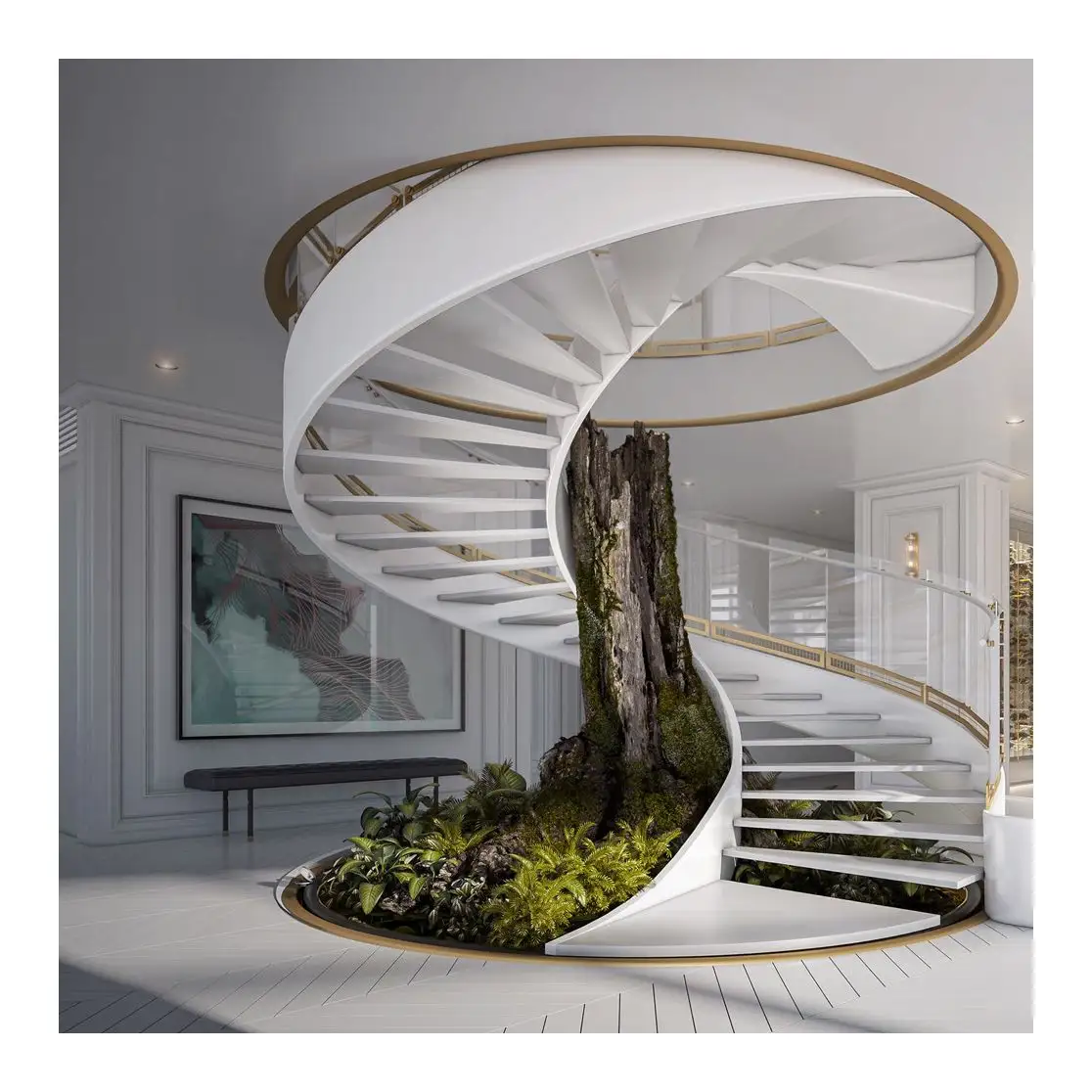 सीबीएममार्ट फैक्ट्री सप्लाई सीढ़ी लकड़ी के खंभे डिजाइन सर्पिल सीढ़ी इनडोर लोहे की लकड़ी की सीढ़ी