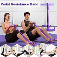 Corde de Résistance Multifonctionnelle à 4 Tubes Élastiques avec Pédalier pour Yoga, Étirement des Jambes et Entraînement Minceur