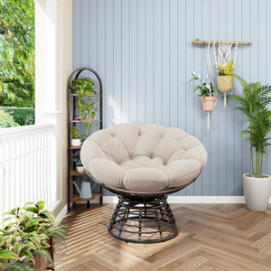 Fauteuil Papasan Ergonomique Confortable en Acier, Pivotant à 360°, Moderne, Portable, pour Extérieur, avec Coussin Épais et Doux, Cadre Marron, Coussin Beige - Product Image 3
