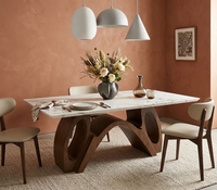 Table à manger de luxe avec plateau en marbre, table à dîner créative avec pieds en bois courbés, mobilier de salle à manger moderne pour la maison, la villa, le restaurant