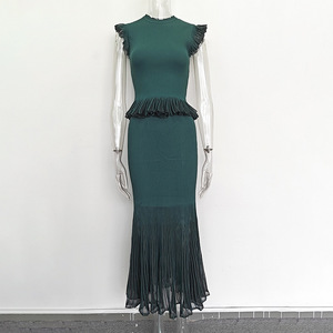 In Stock Summer Lady Delicacy <strong>Tulle</strong> Trim Patchwork Suit O-neck Sleeveless Pullover <strong>Tops</strong> Mermaid Long Skirt Women Slim Knit 2Pcs - Product Image 6