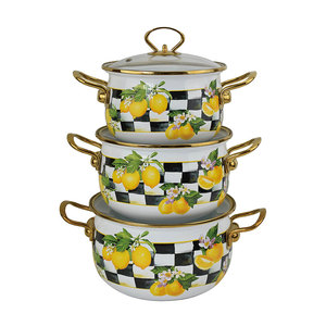 Juego de 3 Ollas de Cocina de Esmalte con Estampado de Limón Personalizado Boyang, con Dos Asas con Recubrimiento Dorado - Product Image 6