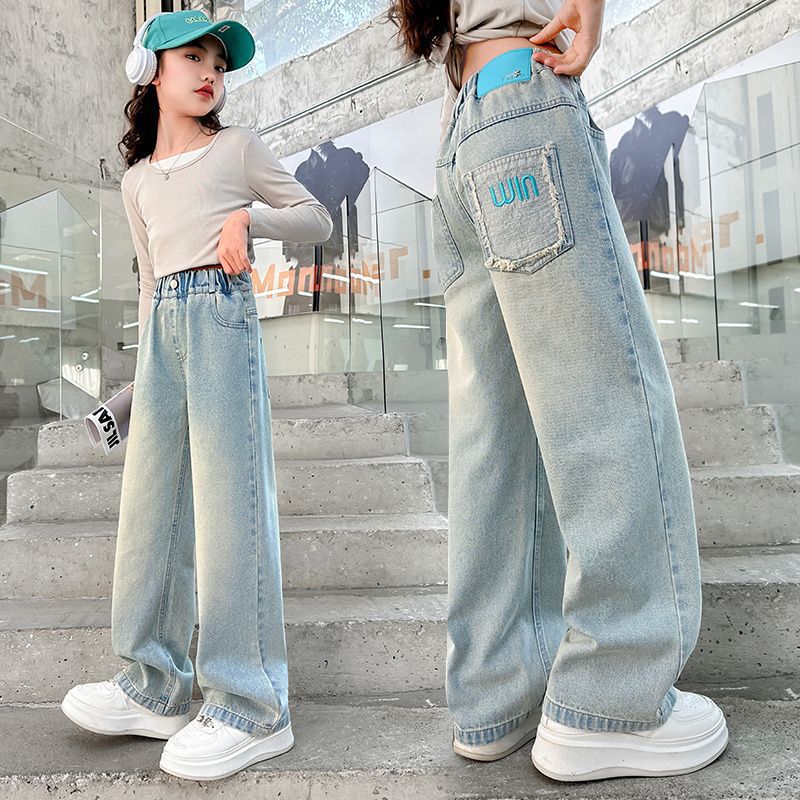 Blue letter wide-leg pants