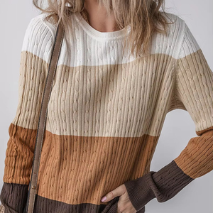 Maglione Pullover Vintage a Righe da Donna Autunno/Inverno Stile Preppy con Collo a Risvolto Maglia Larga Lunga con Contrasto di Colore Logo Frontale OEM - Product Image 1