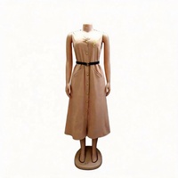 Robe chemise longue sans manches, coupe trapèze, unie, en polyester, col en V, boutonnée, mi-longue, été, grande taille pour femmes