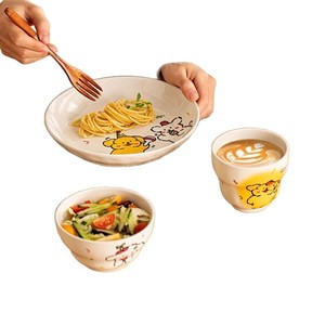 Creamy Puppy Ceramic Dinnerware <b>Set</b> Round Cartoon Design Home Use Bowl Plate <b>Cup</b> <b>Set</b> - Product Image 5