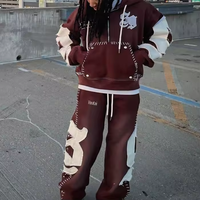 Ensemble sweat-shirt et pantalon décontracté à manches courtes surdimensionné imprimé et délavé personnalisé 430G pour l'automne