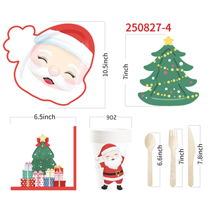 DAMAI Newly Special-shaped Christmas Tree and Santa Claus Themed Paper Plates Cups and Napkins for Christmas Party Supply - Product Image 3