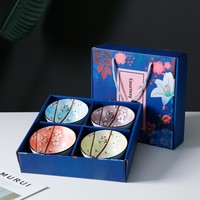 Ensemble bol et baguettes japonais en porcelaine émaillée bleu et blanc, motif végétal, compatible micro-ondes, style rétro luxe léger, coffret cadeau