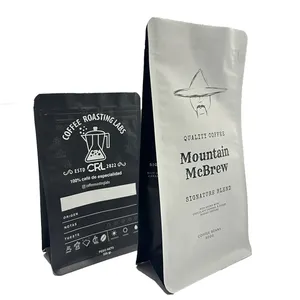 Custom Resealable 250g 340g 16oz 500g 1kg 2kg Coffee Flat Bottom Pouch With Zipper Coffee Bean Packaging Bag