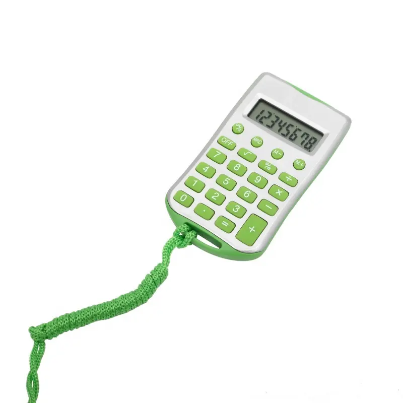 Smart mini 8 digits display calculator with hanging rope for student in school office promotional gift