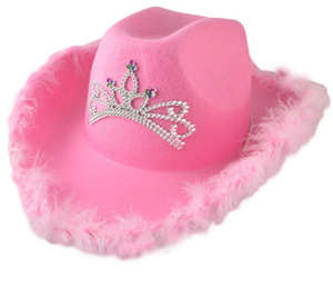 Sombrero de vaquero rosa con ala ancha y <span class=keywords><strong>plumas</strong></span>, de tela no tejida, para graduaciones y fiestas de San Valentín - Product Image 1