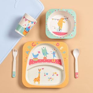Juego de Vajilla Infantil de 5 Piezas de Fibra de Bambú, Diseño de Dibujos Animados, Vajilla Ecológica para Alimentación, Apta para Uso Diario - Product Image 1
