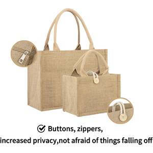 Sac fourre-tout fait sur commande du jute 2025 pour la fermeture de tirette de femmes Bualap avec le texte et le logo adaptés aux besoins du client Images - Product Image 6