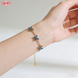 กำไลข้อมือ Hengdian Jewelry ชุบทอง 18K ประดับเพทายรูปผีเสื้อสีน้ำเงิน ปรับขนาดได้ สำหรับผู้หญิง เหมาะสำหรับงานปาร์ตี้ - Product Image 1