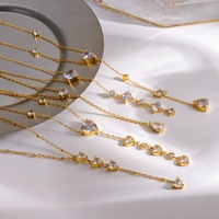 Kalung Wanita Baja Anti Karat Lapis Emas 18k, Kalung Panjang Zirkon Mewah Ringan untuk Pesta Wanita