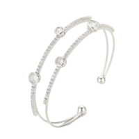 Bracelets Manchette de Créateur en Zirconium Double Couche à 4 Ronds, Vente Directe Usine, Cadeaux Personnalisés, Mariage, Vente en Gros