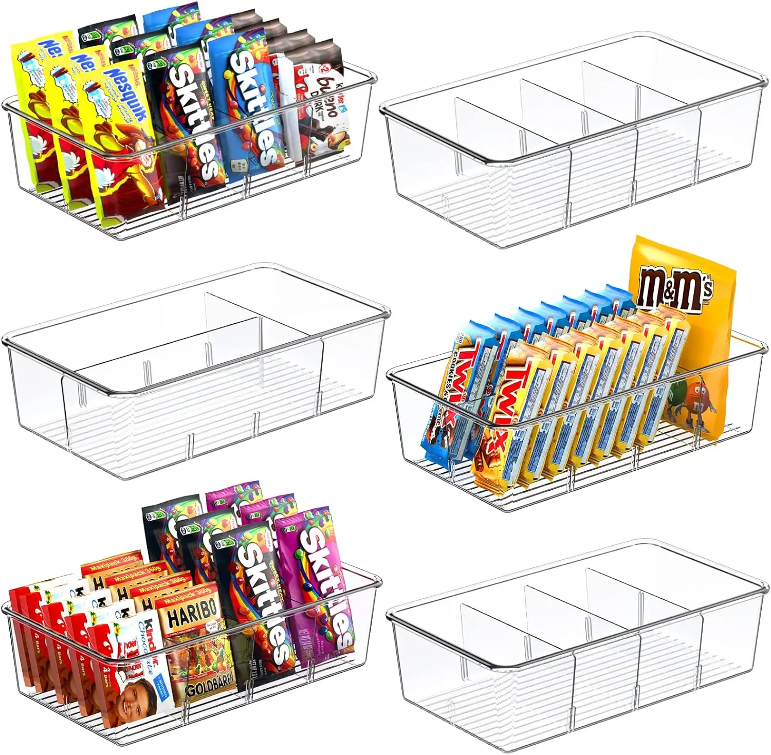 Stackable Fridge Organizers Food Cold Room Storage Organization Bins Clear Plastic Storage Bins with Dividers