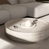 HZX Table Basse Ronde en Marbre, Béton et Travertin avec Socle en Ciment